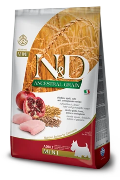 Farmina N&D Ancestral Grain Chicken, Spelt, Oats & Pomegranate Adult Mini Dry Dog Food 5.5 Lb.