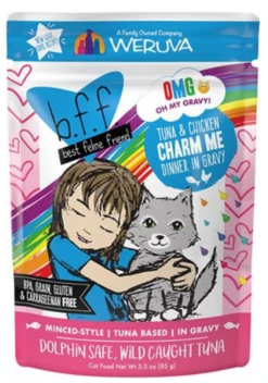 Weruva BFF OMG Tuna & Chicken Charm Me Dinner In Gravy Wet Cat Food Pouches 3 Oz (Case Of 12)