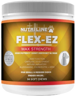 Nutriline Labs Flex EZ Glucosamine Chondroitin Soft Chews For Small & Medium Dogs, Superior Hip And Joint Supplement With MSM And Turmeric 84 Ct