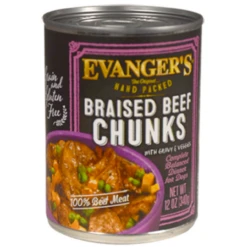 Evanger's Hand-Packed Braised Beef Chunks With Gravy Canned Dog Food 12.8 Oz. (Flat Of 12)