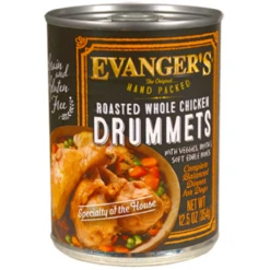 Evanger's Hand-Packed Roasted Chicken Drummet Dinner Canned Dog Food 12.8 Oz. (Flat Of 12)