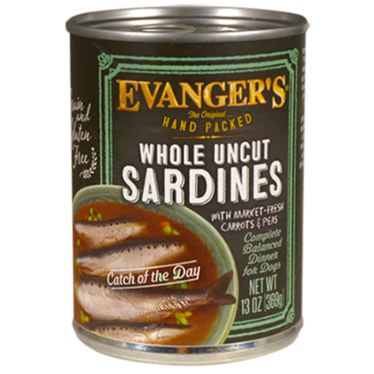 Evanger's Hand-Packed Whole Uncut Sardines (Catch Of The Day) Canned Dog Food 12.8 Oz. (Flat Of 12)