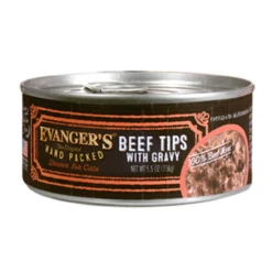 Evanger's Hand-Packed Beef Tips With Gravy Canned Cat Food 5.5 Oz. (Case Of 24)